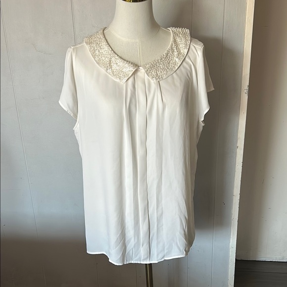 Ann Taylor Cream Blouse with Embellished Collar - Picture 1 of 5